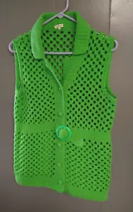 Womens Hand Made Crochet Sleeveless Sweater Vest Hippie Boho Afghan Granny Sz Lg - Picture 1 of 5