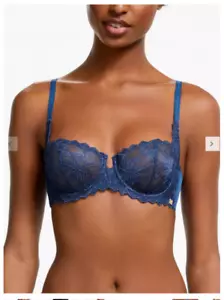 Y/O Sujetador Allegra Azul Índigo Encaje Con Aros Balcón Sujetador Talla 32DD Copa Completa - Imagen 1 de 6