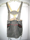 VINTAGE Boys Lederhosen Short Suspenders Grey Suede w Red & Green Leather Trim