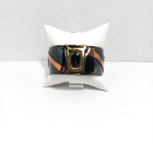 Copper Brass Cuff Bracelet 1 1/4" H Enamel, Artisan Bold Boho Handmade? VGUC - Picture 1 of 12