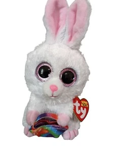 New TY Beanie boo Rabbit Sunday sparkle eyes rainbow basket Easter 9" white - Picture 1 of 12