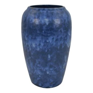 Brush McCoy Art Vellum 1930s Vintage Art Pottery Mottled Blue Ceramic Vase - Picture 1 of 6