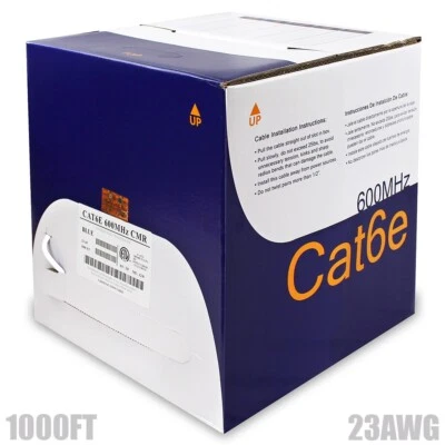 1000FT Cat6 Ethernet Network UTP Cable CMR 23AWG Solid Copper Bulk Wire White - Image 1 of 2