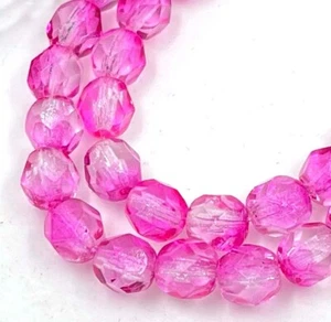 25 Firepolish Czech Glass Faceted Round Beads Coated - Hot Pink 6mm - Picture 1 of 3