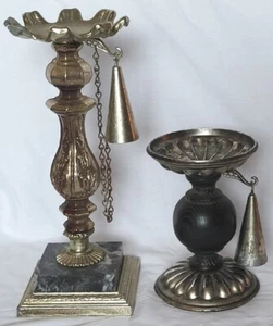 2 Dilly Mfg Co Sammlerstück Metall Kerzenhalter mit Schnupftabak Marmorsockel Holzstiel - Bild 1 von 21