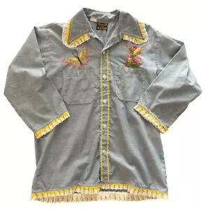 Vintage 60’s 70’s Button Down Hippie Embroidered Shirt Women’s Large Rare - Picture 1 of 7
