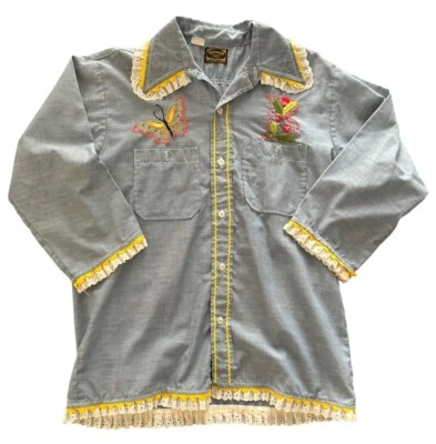 Vintage 60’s 70’s Button Down Hippie Embroidered Shirt Women’s Large Rare - Image 1 of 4