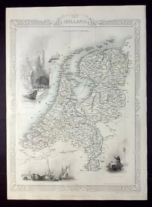 HOLLAND, ROTTERDAM, original antique map, RAPKIN, TALLIS, 1851 - Picture 1 of 4