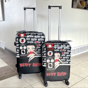 Nuevo con etiquetas Betty Boop 2 piezas 25"" y 21"" maleta de equipaje negro blanco giratorio carcasa rígida conjunto - Imagen 1 de 12
