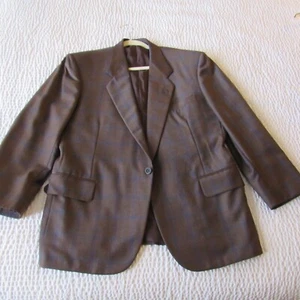 Braun Blau Sport Mantel 42 Seide Wolle Fensterscheibe Blazer Karo Tom James Designer - Bild 1 von 12