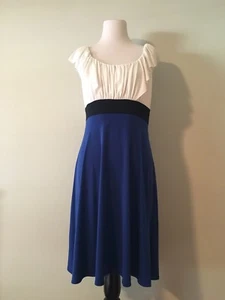 London Times Größe 10 blau/weiß ärmelloses Kleid mit schwarzem Band Karriere/Freizeit; gebraucht, in einwandfreiem Zustand - Bild 1 von 8