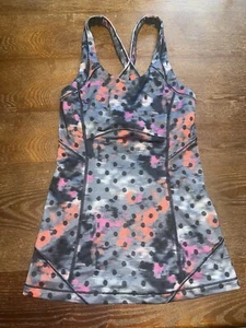 Lululemon Tank Grey Red Pink Polka Dots Built in Bra Women’s Size 2 - Picture 1 of 7