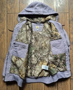 Women's Large Lavender Carhartt Rare Realtree Camo Quilt Lined Hooded Jacket - Picture 1 of 16