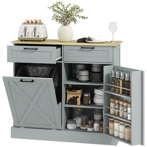 Kitchen Island with Trash Can Storage and Drawers, Gray - Picture 1 of 11