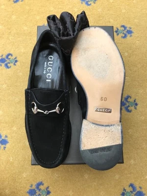Gucci Mocasines Zapatos Gamuza Negro Plata Hebilla Mordida de Caballo Para Hombres Reino Unido 6 D EE. UU. 6 Foto 1 de 4