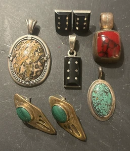 VTG Lot Sterling Silver Jewelry Pendants & Earrings Gastineau Mexico Navajo 925 - Picture 1 of 7