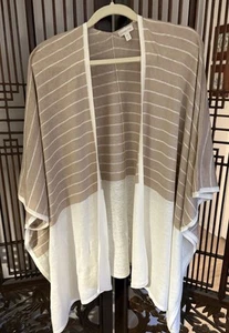 Garnet Hill Natural Linen Wrap Poncho Shaw OS Neutral Lightweight Lagenlook Boho - Picture 1 of 3