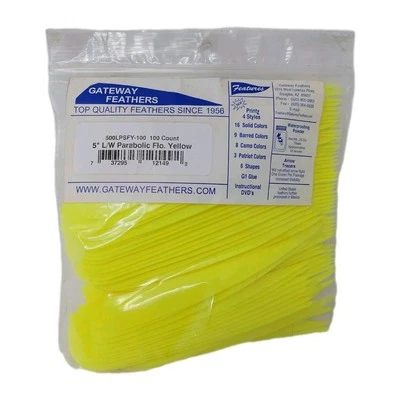 100 Pack Gateway Feathers 5" Left Wing: Parabolic Flo. Yellow 500LPSFY-100 - Image 1 of 3