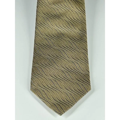 Corbata de seda Jhane Barnes para hombre plateada dorada ondulada a rayas finas vacaciones de lujo Foto 1 de 4