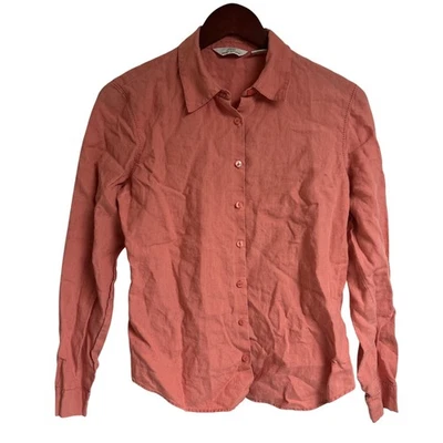 Женская рубашка Brooks Brothers размер S коралловая 100% лен с длинным рукавом на пуговицах - Изображение 1 из 4