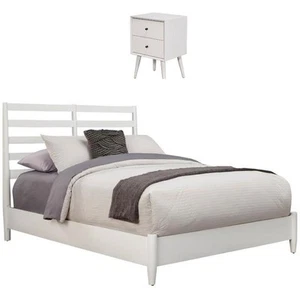 Home Square 2 Piece Set with 2-Drawer Nightstand and Full Wood Bed in White - Picture 1 of 14