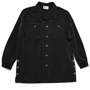 Vintage 90s Maggie Sweet Black Sheen Button Up Shirt XL Boho Casual Langarm - Bild 1 von 8
