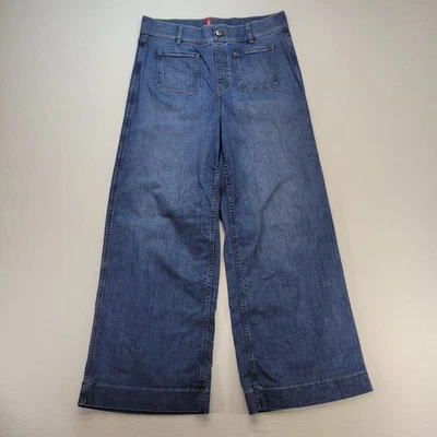 Pantalones de mezclilla Spanx para mujer grandes altos azules pierna ancha recortados tiro alto Foto 1 de 4