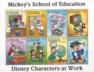 San Vicente - 1996 Disney Mickey Education - Hoja de 9 estampillas - 19J-031 - Imagen 1 de 1