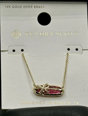 New Kendra Scott Whimsy Gold Present Gift Pink Crystal Gold Bow - Image 1 of 4