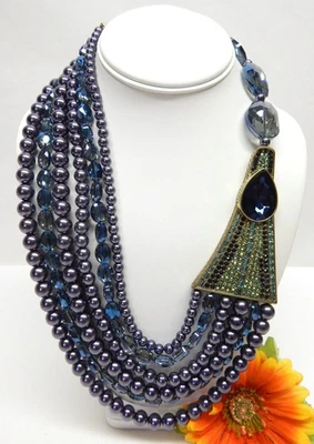 MULTI STRAND, BLUE CRYSTAL, GLASS PEARL BEAD, MULTICOLOR RHINESTONE NECKLACE 24" - Image 1 of 4