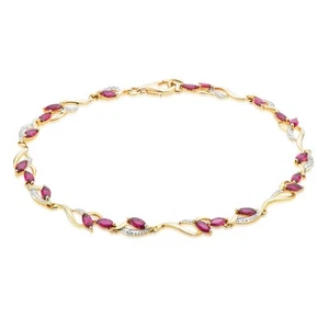 Zamel's 9ct Yellow Gold Marquise Cut Created Ruby Diamond Set Bracelet Jewellery - Picture 1 of 10
