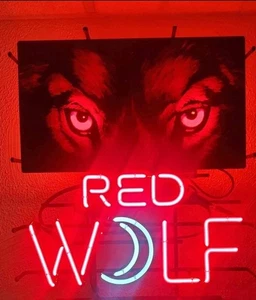 RED WOLF Neon Sign Beer Bar Pub Wall Hanging Handcraft W Face. Rare - Picture 1 of 2
