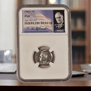 1969-S Roosevelt Dime • NGC PF69 • Clad Proof 10C • Cameo • FDR Label - Bild 1 von 2