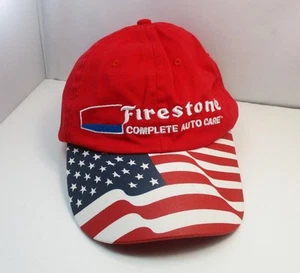 Cappello berretto baseball rosso Firestone completo Auto Care bandiera americana - NUOVO - Foto 1 di 3