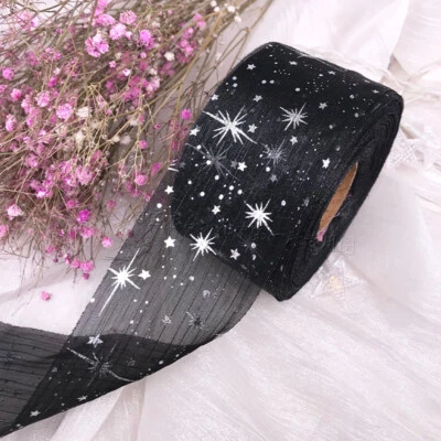 50 Yards Shiny Star Yarn Tulle Trim Ribbons Dazzle Flash Wrinkle Gauze Edge - Image 1 of 4