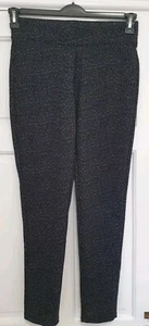 Size 12 Black Grey Leopard Animal Tapered Thick Pull On Leggings Ankle 27" Leg ! - Picture 1 of 3