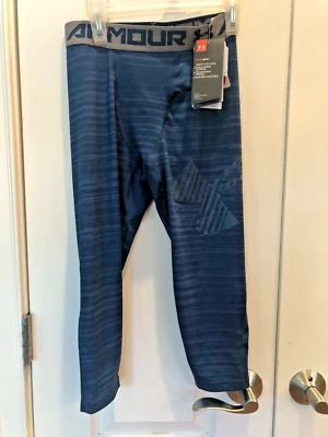NWT Under Armour YMed Blue Gray Fitted Base Layer Leggings BOYS GIRLS Heat Gear - Image 1 of 4