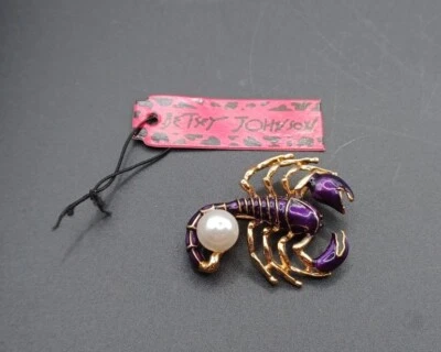 New Betsey Johnson Enamel Pearl Purple Scorpion Pin Brooch - Image 1 of 3