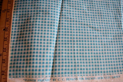 TURQUOISE  & WHITE  3/16"  CHECKS  COTTON  BLEND  FABRIC   29X43  INCHES - Image 1 of 2