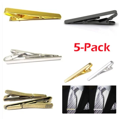 5Pcs Mens Stainless Steel Tie Clip Necktie Bar Clasp Clamp Pin Gold Black Silver - Image 1 of 4