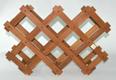 Vintage Lg TEAK 10 Bottle Folding Accordion Wine Rack Goodwood MCM Mid Century - Image 1 of 4