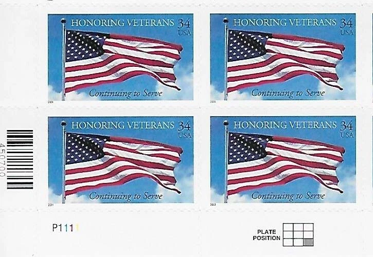 US Honoring Veterans 34c Stamp Block of 4 Scott #3508 - Image 1 of 1