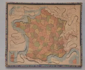 ANTIGUO JUEGO DE SOCIETE PUZZLE MADERA ESTUDIO GEOGRÁFICA TARJETA DE FRANCIA - Imagen 1 de 4