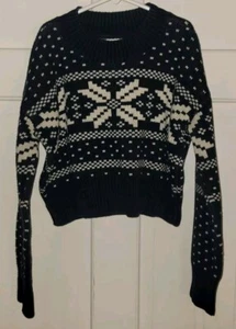 GAP TEEN navy Blue Organic Cotton Snowflake Cropped Pullover Sweater. Girls 10 - Picture 1 of 7