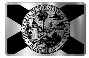 Engraved Car Badge Acrylic Emblem BRUSHED SILVER Florida State Panhandle Seal US - Picture 1 of 4