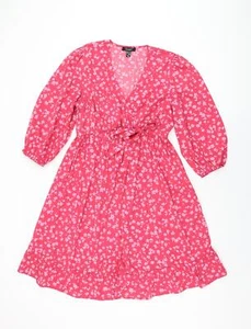New Look Womens Pink Floral Polyester A-Line Size 12 V-Neck Pullover - Picture 1 of 10