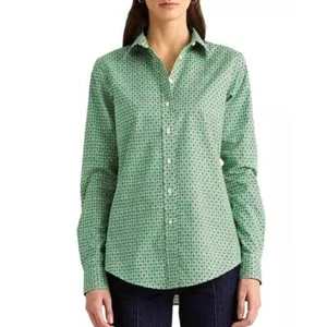 NWT Lauren Ralph Lauren Green Paisley Long Sleeve Button Down Shirt Size 1X - Picture 1 of 14