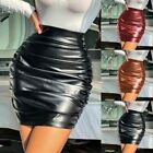 Sleek High Waist Wet Look PU Leather Ruched Bodycon Mini Skirt for Women