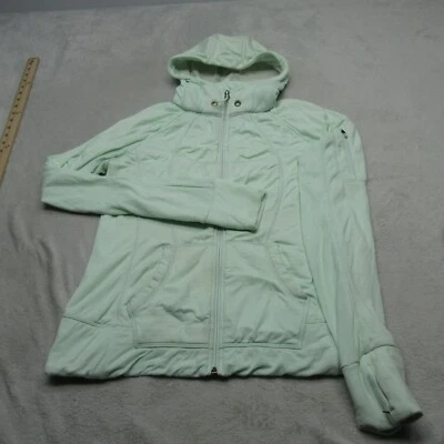Chaqueta Athleta Mujer Mediana Verde Brillante Rayas Fuerza Sudadera con Capucha Cremallera Completa LEER Foto 1 de 4