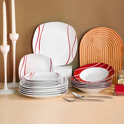 MALACASA Felisa Juego de vajilla de porcelana de 18 piezas servicio de mesa para 6 personas